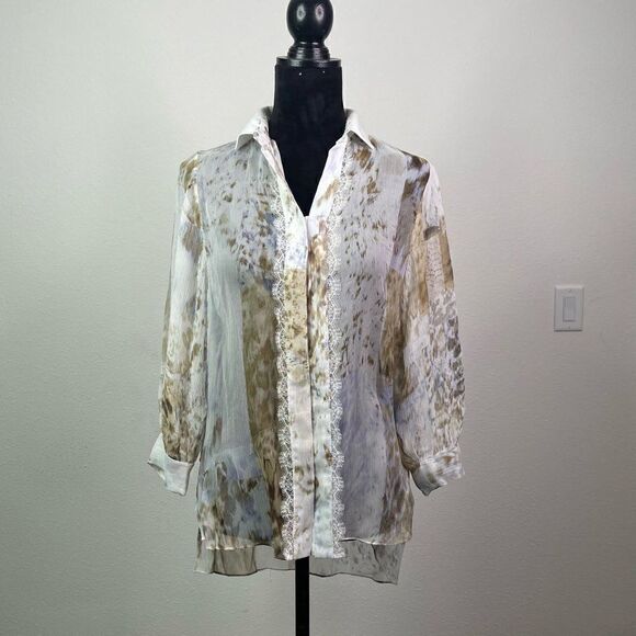 Elie Tahari Women’s Silk Semi Sheer Button Up Blouse Size XS - Picture 1 of 12